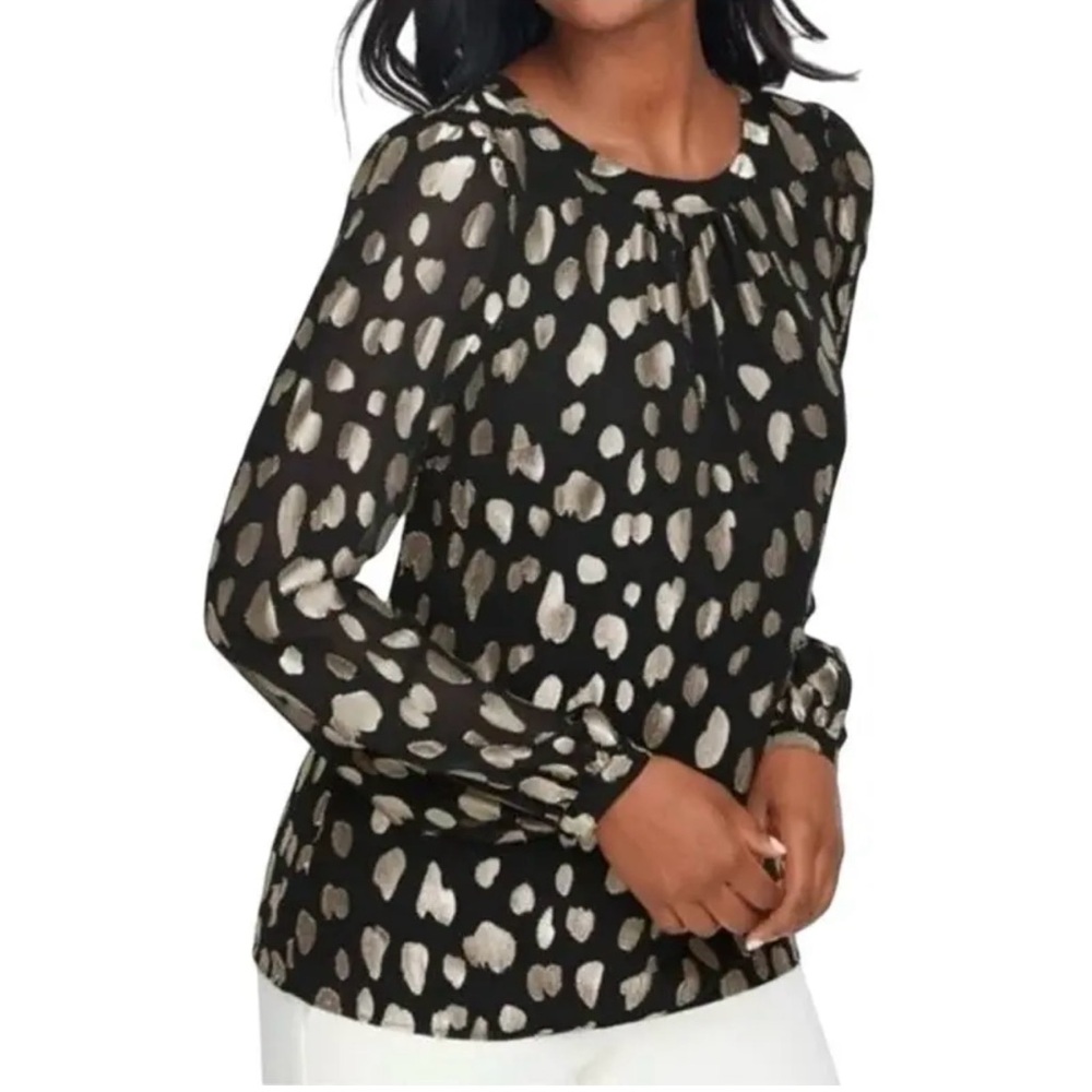 NEW NWT Talbots Black and Silver Long Sleeve Blouse